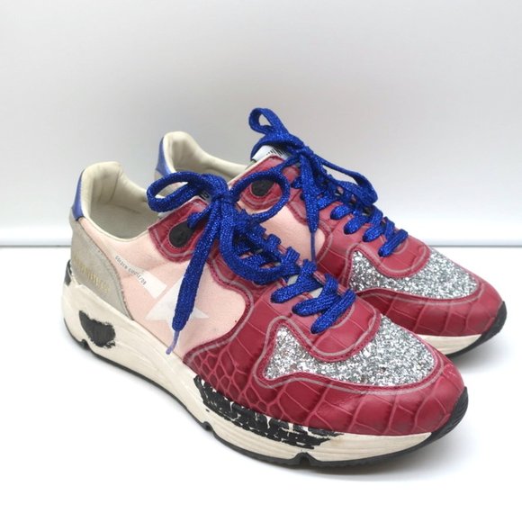 GOLDEN GOOSE LTD EDITION GLITTER RUNNING SNEAKERS PINK CROC-PRINT SIZE 38 - Picture 3 of 12